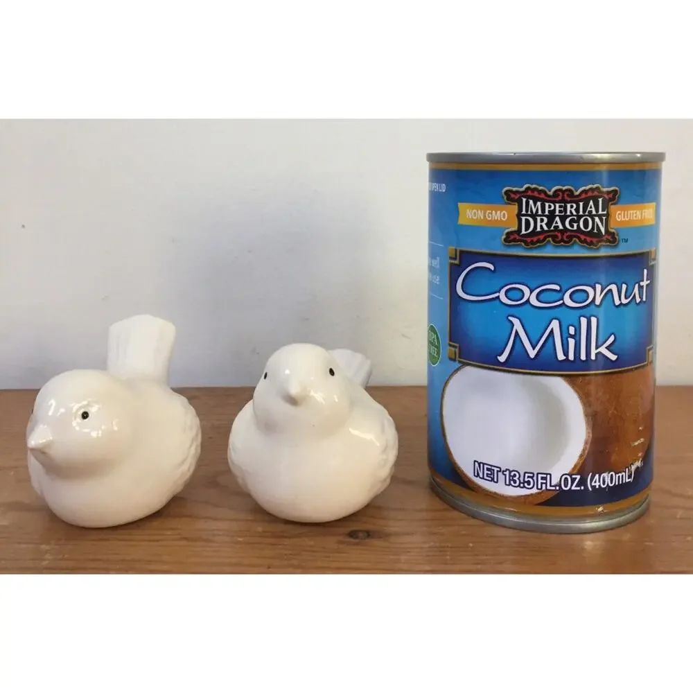 Vtg Pier 1 Imports Birds Chickadees Ceramic White Glazed Salt Pepper Shakers